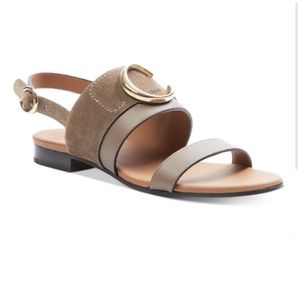 Chloe Gold C Slingback Leather & Suede Flat Sandals Sz. 39 US 8.5